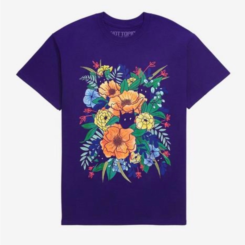 Hot Topic Little Clyde Monsters in Flowers Purple Graphic Tee T-shirt Bats Cats